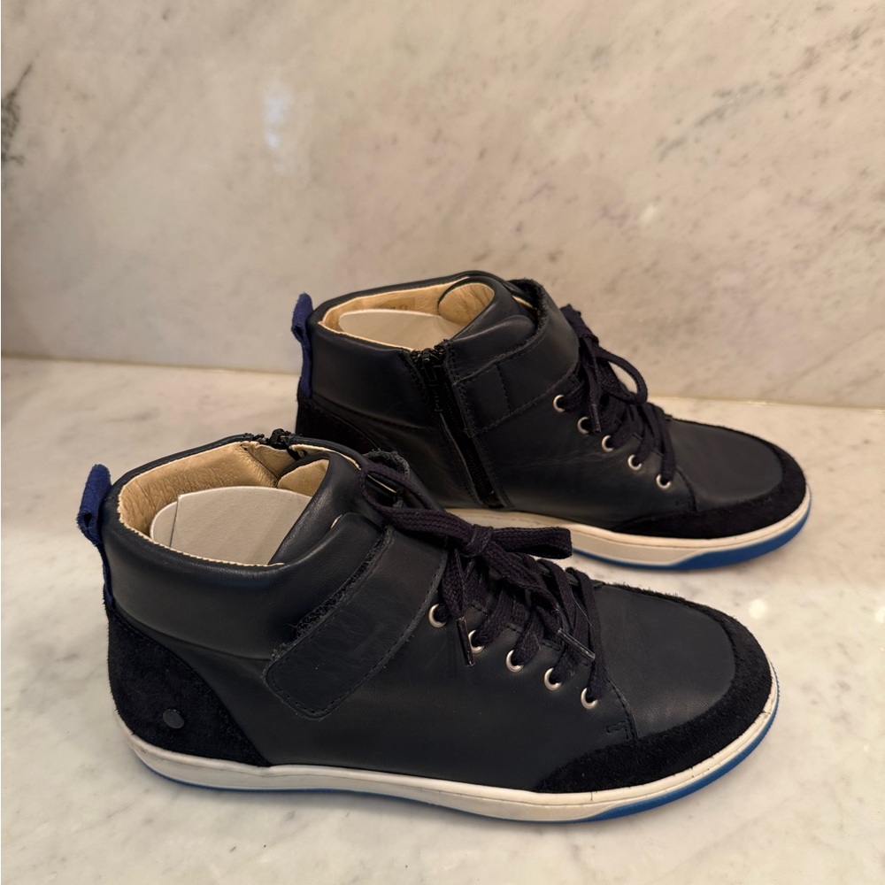 NWT Boys Jacadi Navy leather High-Top Sneakers Size 6